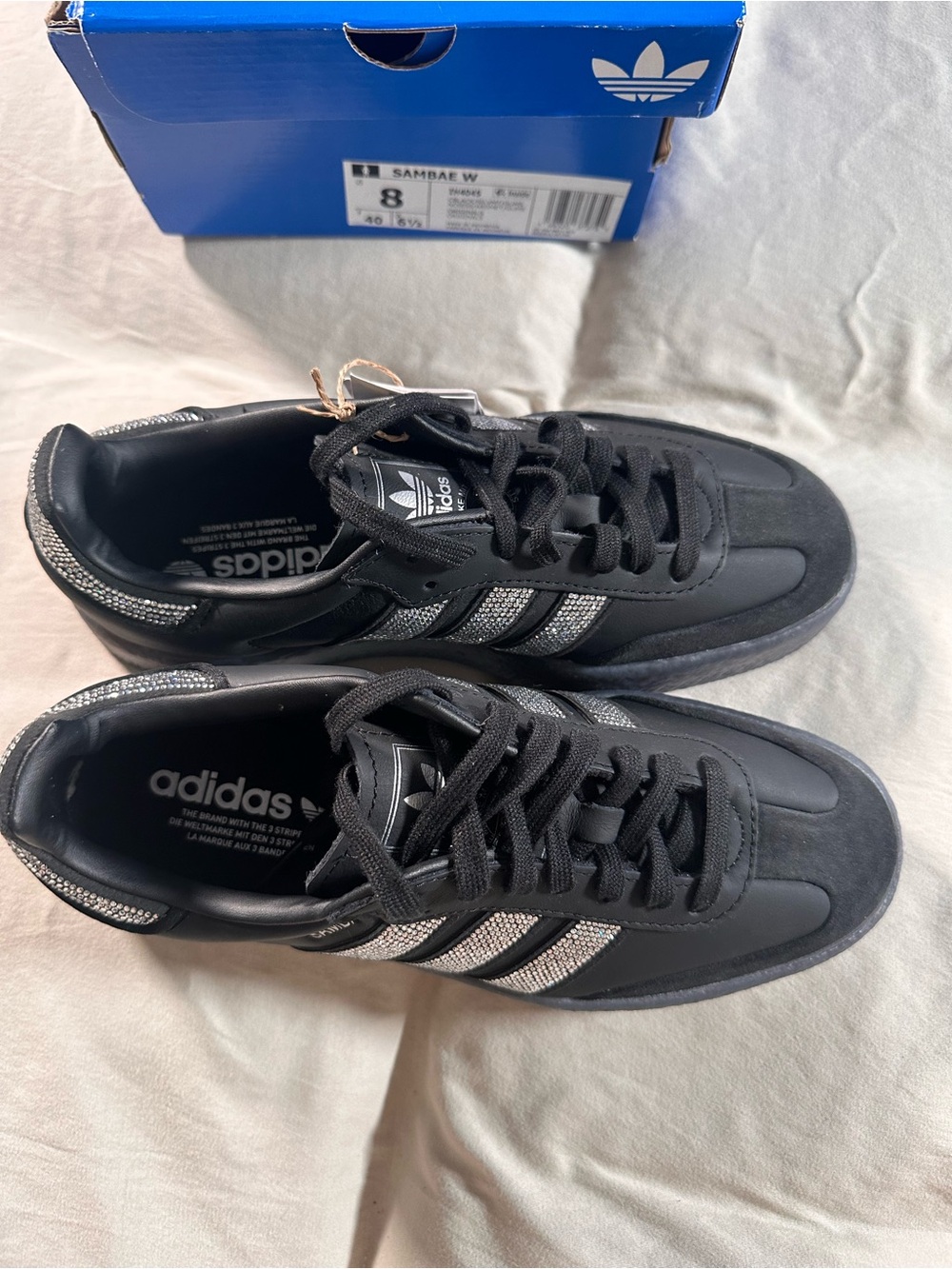 Adidas Women SAMBAE Triple Black Bedazzled Stripes US 8 UK 6.5  IH4045 NWB - Picture 3 of 10